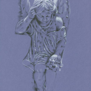 Colored pencil drawing of a sad angel statue